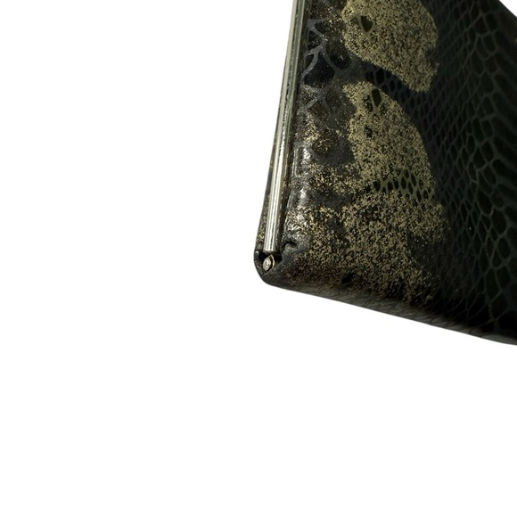 LODIS Black and Tan Rectangular Snake Clutch with Metal Clasp 8” x 4” - Picture 3 of 10